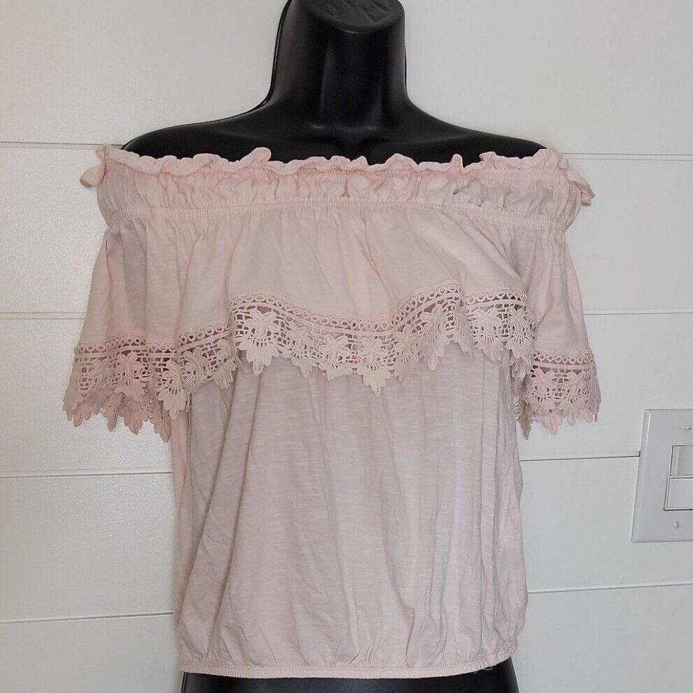 Miss Selfridge Pink Off The Shoulder Top With Crochet Detail Size 6